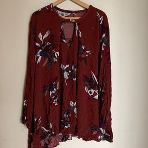 Free People Floral Tunic in Burgundy and White